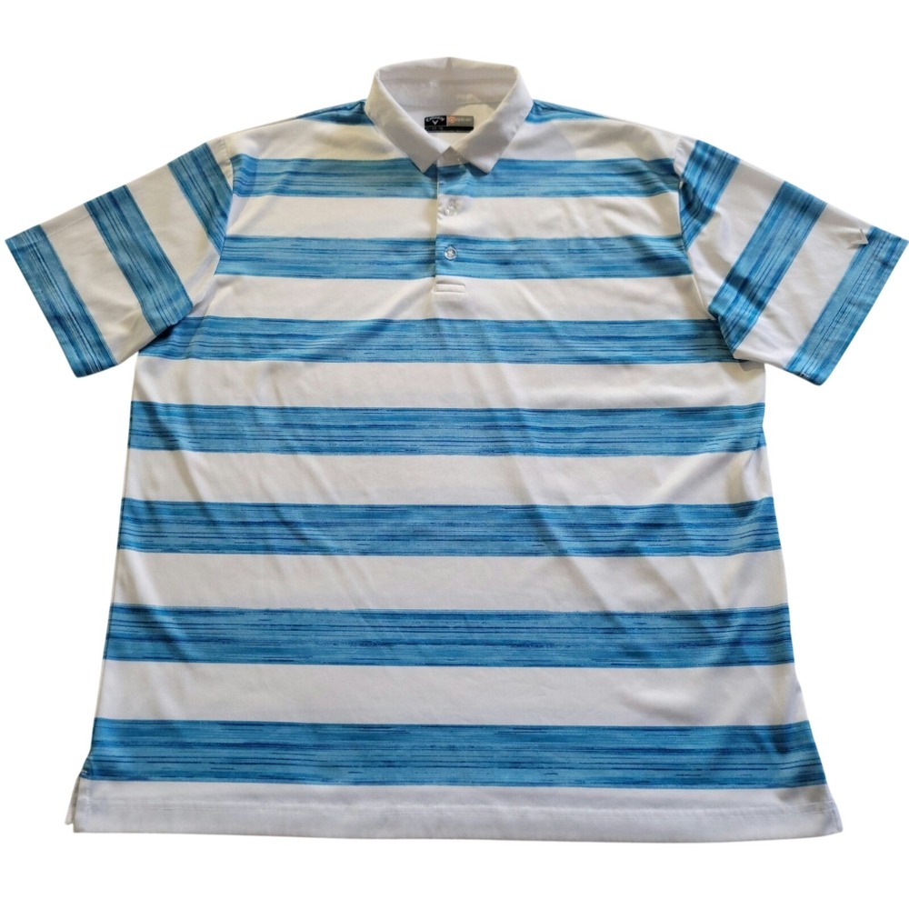 Callaway Polo Shirt Mens XL Blue White Striped Opti-Dri Short Sleeve Golf‎ Tee